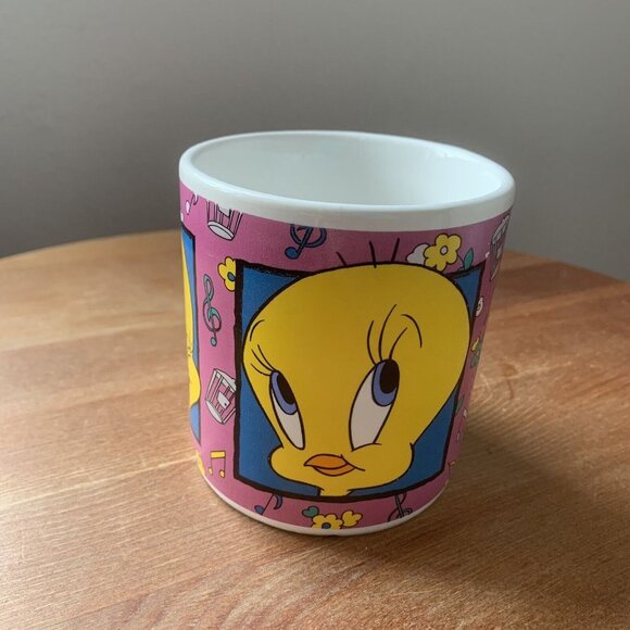 1994 Vintage Sakura Warner Bros Tweety Bird Music Flowers Purple Coffee Mug Cup - Picture 2 of 5